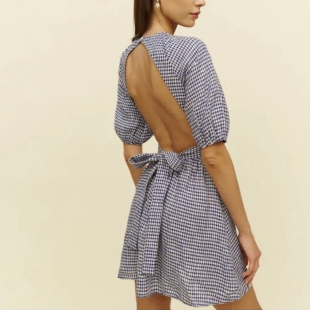 REFORMATION Brodie Checkered Linen Mini Dress